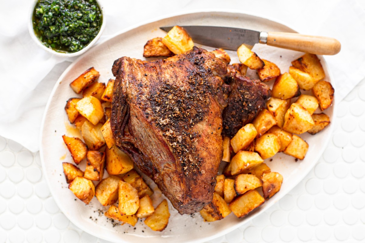 Weber Roasted Leg of Lamb with Mint Coriander Chimichuri
